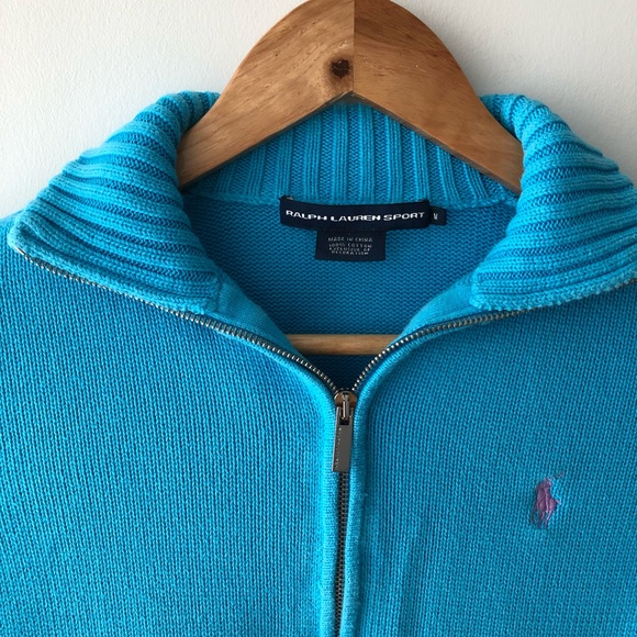 Ralph Lauren Sport Blue Knit Zip Up Sweater - Picture 2 of 7